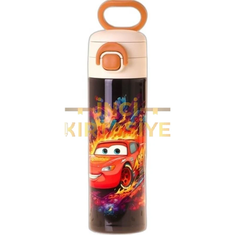 KAUKKO KİDS 520 ML YARIŞ ARABASI BASKILI KIRMIZI - SİYAH ERKEK ÇOCUK ÇELİK TERMOS MATARA