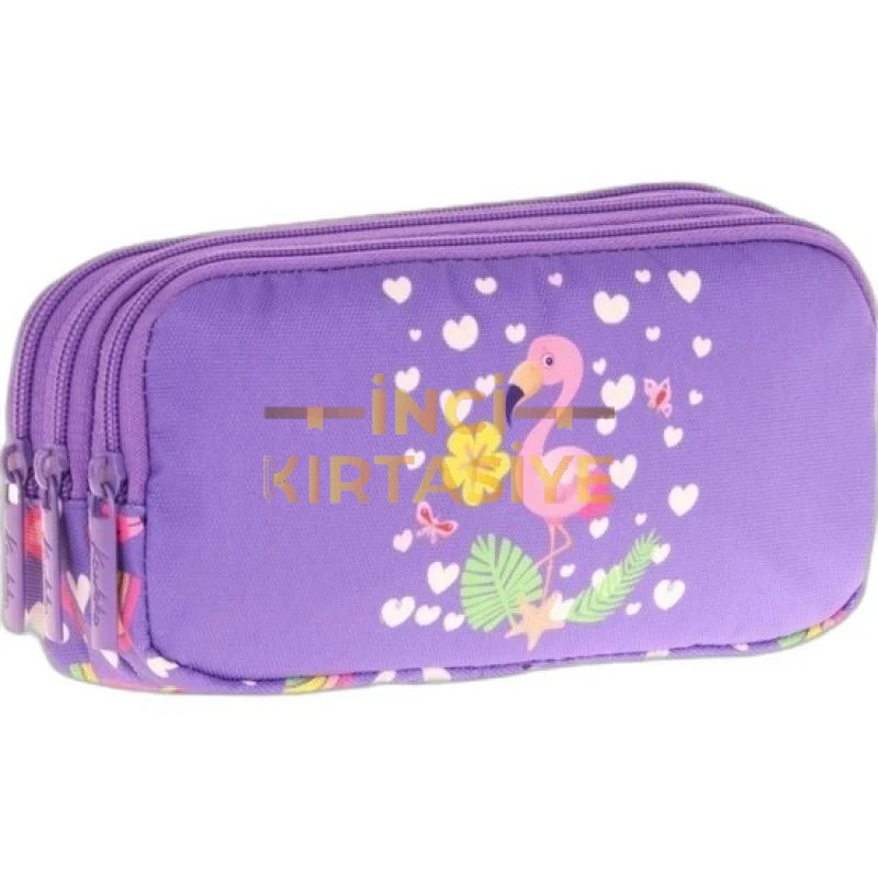 KAUKKO KIDS 3 BÖLMELİ KALEM ÇANTASI (CHEERFUL FLAM)