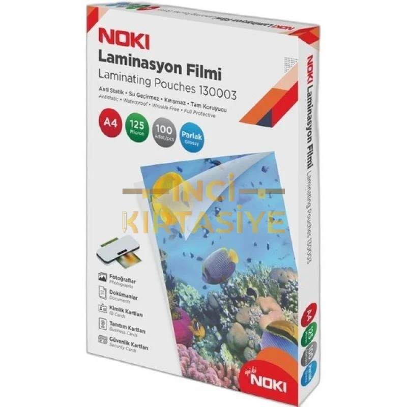 NOKİ LAMİNASYON FİLMİ PARLAK 125MIC A4 100’LÜ