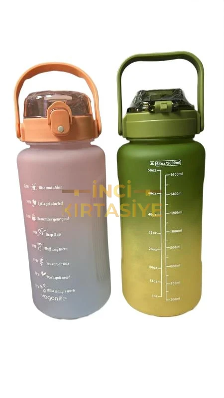 VAGONLİFE 2000 ML SOFT-TOUCH MOTİVASYON SU MATARASI PEMBE MAVİ YEŞİL SARI