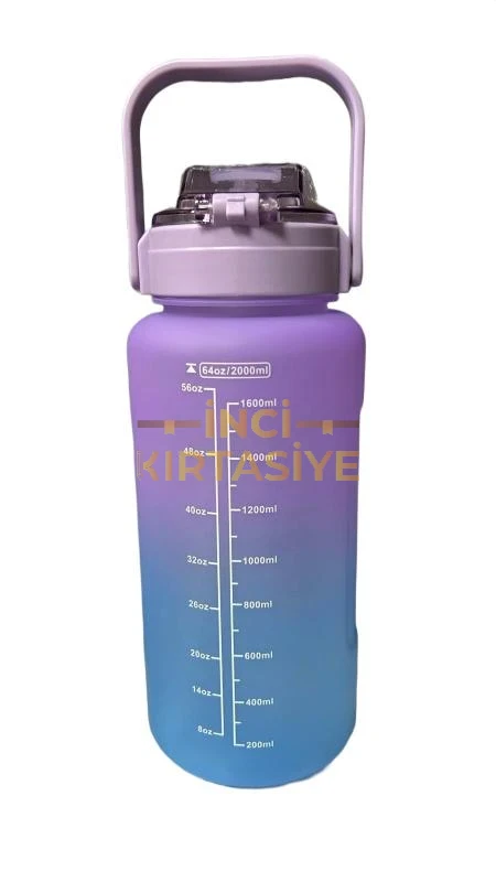 VAGONLİFE 2000 ML SOFT-TOUCH MOTİVASYON SU MATARASI MOR MAVİ