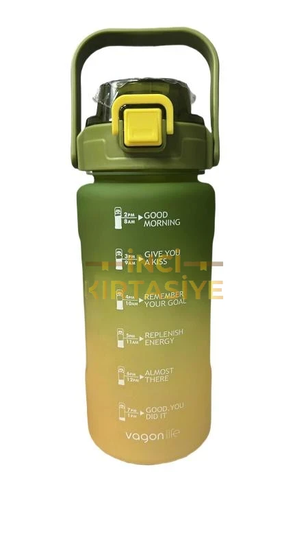 VAGONLİFE 1500 ML GRADİENT YEŞİL SARI MOTİVASYON SU MATARASI