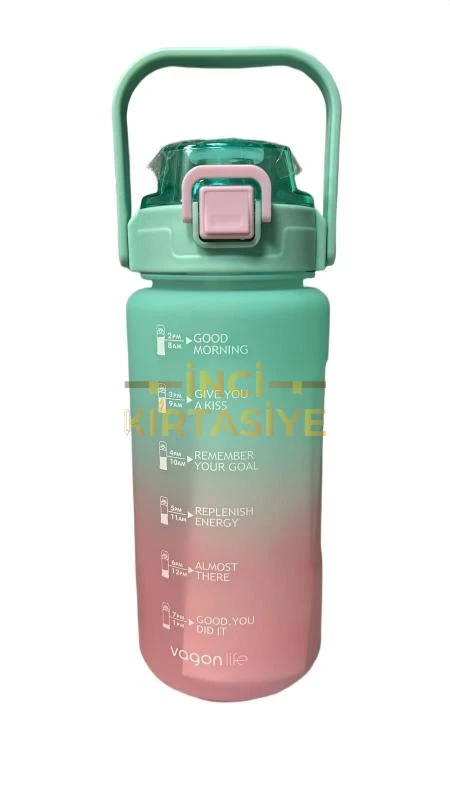 VAGONLİFE 1500 ML GRADİENT MAVİ PEMBE MOTİVASYON SU MATARASI