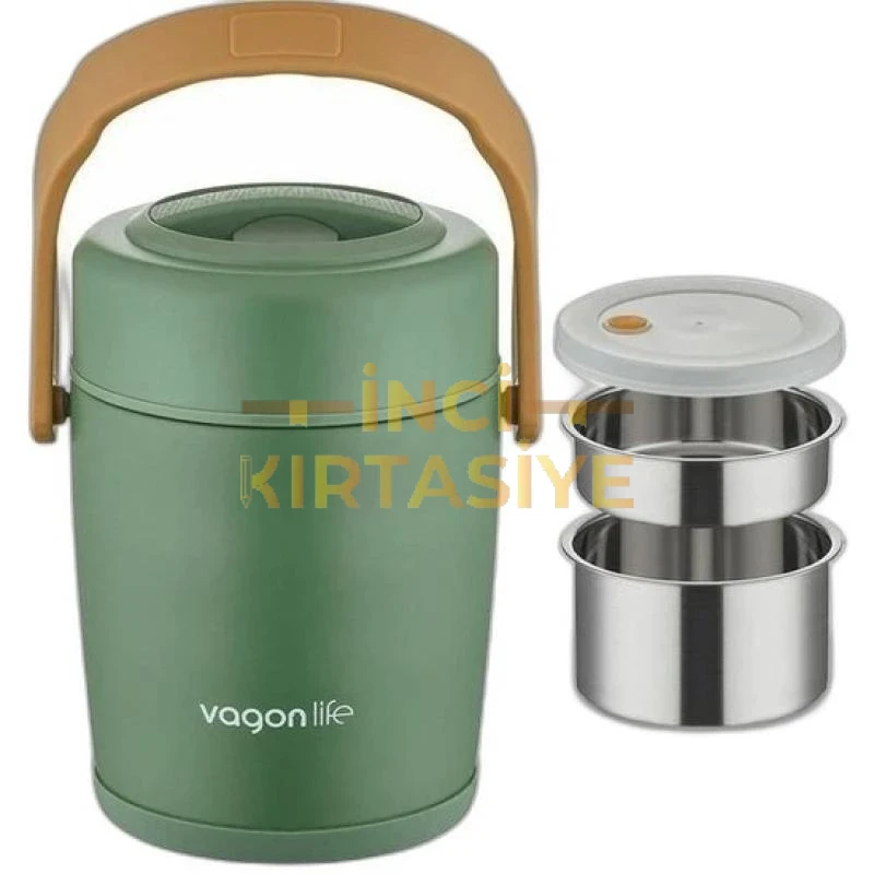 VAGONLİFE VAKUMLU PASLANMAZ ÇELİK 1600ML BESLENME KABI (BEYAZ/YEŞİL KARIŞIK)