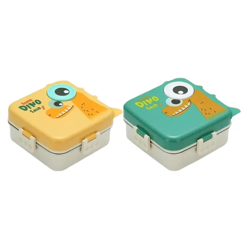 VAGONLİFE 1120 ML. DİNOZOR PASLANMAZ ÇELİK BESLENME KABI YEŞİL SARI KARMA