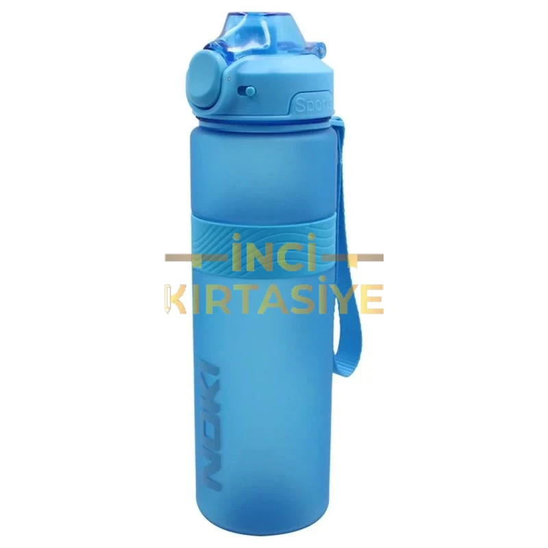 NOKİ SU MATARASI PETG AUTO KAPAK SİLİKON KEMERLİ ASKILI 1000 ML MAVİ