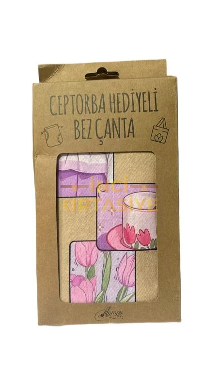 LİLAMOR LALE CEP TORBA HEDİYELİ BEZ ÇANTA