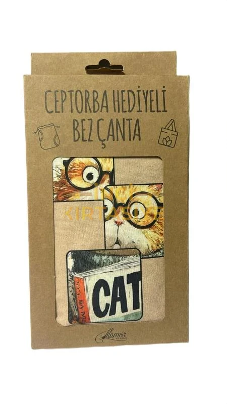 LİLAMOR ENTEL KEDİ CEP TORBA HEDİYELİ BEZ ÇANTA
