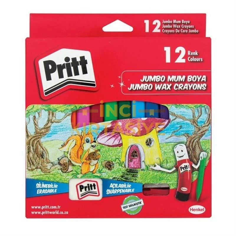 PRİTT 12 RENK JUMBO ÜÇGEN SİLİNEBİLİR MUM BOYA