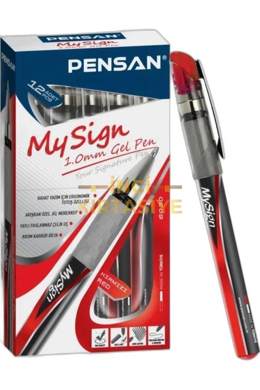PENSAN MY SIGN JEL ROLLER KALEM KIRMIZI-(1MM-12.Lİ