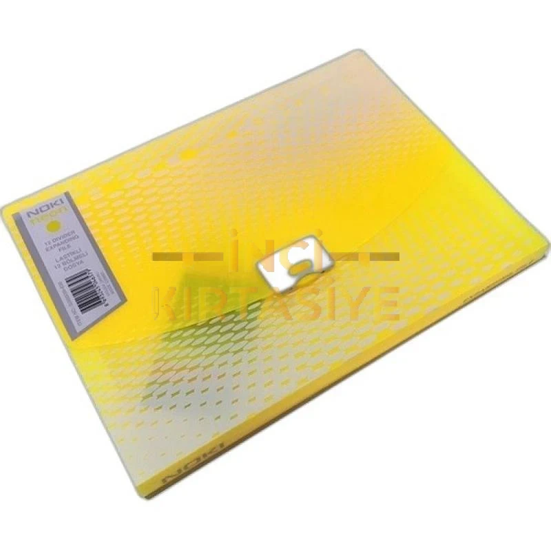 NOKİ NEON SERİ LASTİKLİ 12 BÖLMELİ DOSYA SARI
