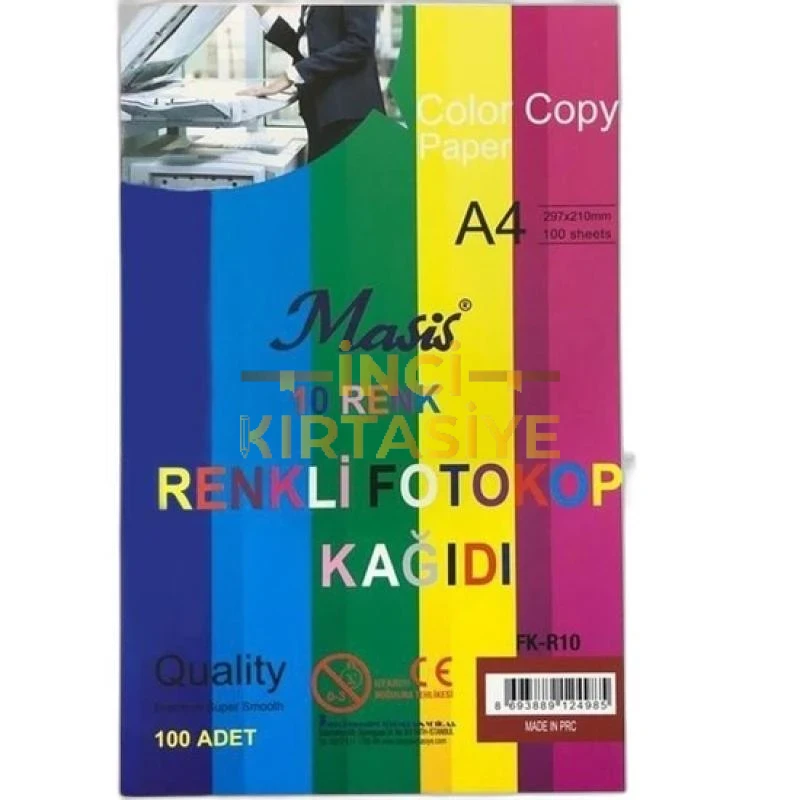 MASIS RENKLI FOTOKOPI KAĞIDI, 100'LÜK, 10 RENK KARIŞIK