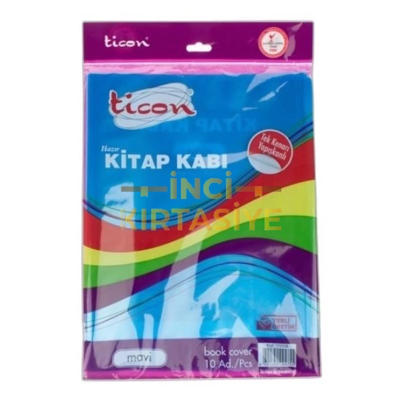 TİCON TEK KENARI YAPIŞKANLI HAZIR KİTAP KABI 10'LU MAVİ