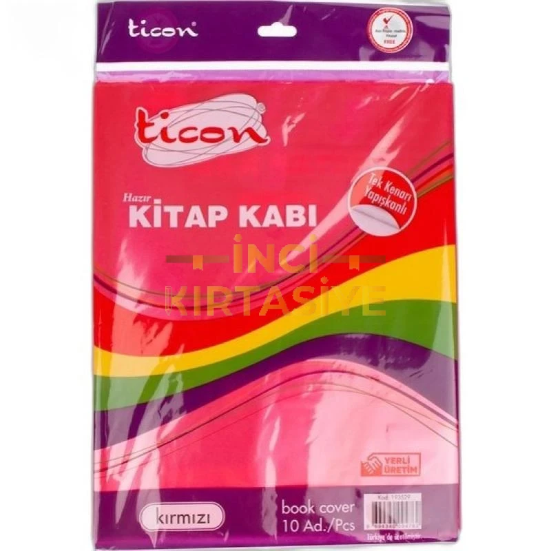 TİCON TEK KENARI YAPIŞKANLI HAZIR KİTAP KABI 10'LU KIRMIZI