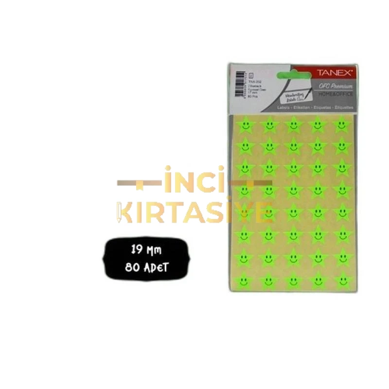 TANEX TNX-302 17MM FLO YEŞİL YILDIZ STİCKER 2 AD.