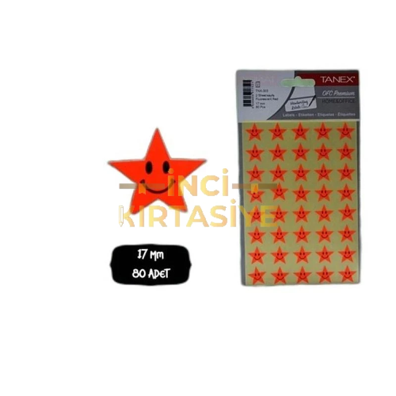 TANEX TNX-303 17MM FLO KIRMIZI YILDIZ STİCKER 2 AD.