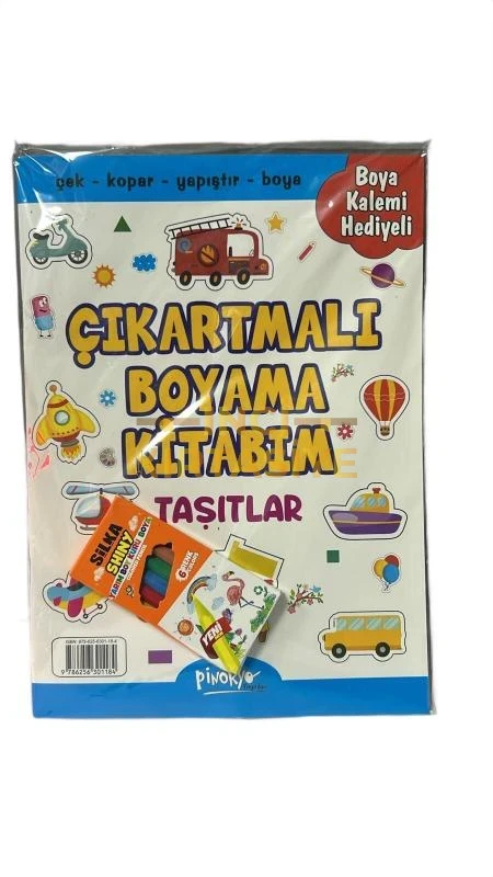 TAŞITLAR BOYAMA KİTABI ÇİKARTMALI BOYA KALEMİ HEDİYELİ