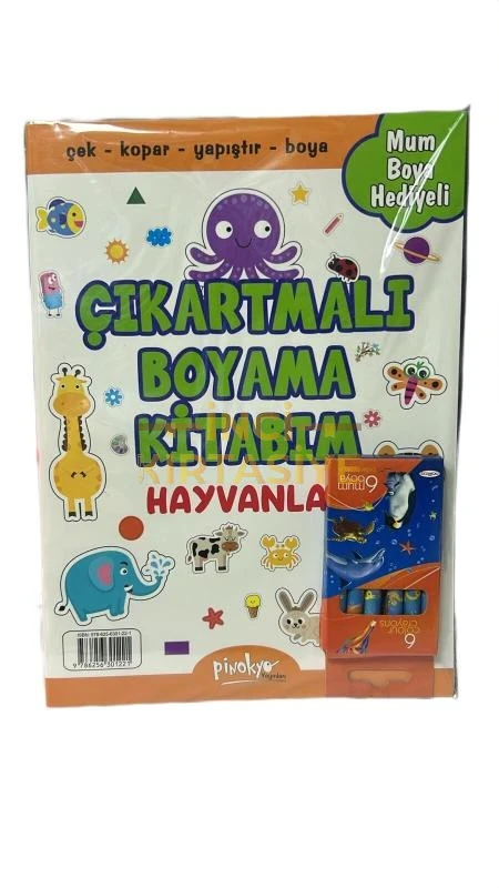 HAYVANLAR BOYAMA KİTABI ÇIKARTMALI MUM BOYAMA HEDİYELİ