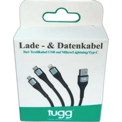 TUGG GERMANY ŞARJ VE VERI KABLOSU 3''Ü 1 ARADA USB-A DUAL TYPE-C + IP