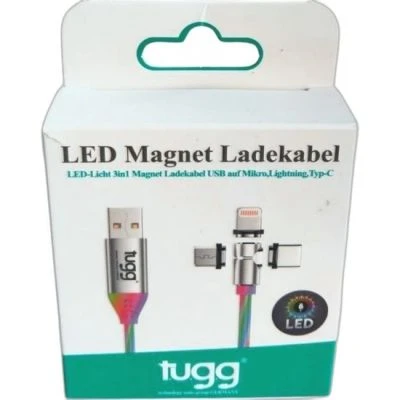 TUGG GERMANY IŞIKLI ŞARJ VE VERI KABLOSU USB-A 3''Ü 1 ARADA 1M