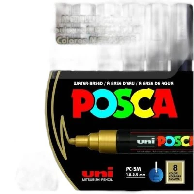 UNİ POSCA 1.8-2.5 SU BAZLI POSTER MARKÖRÜ METALİK RENK 8Lİ
