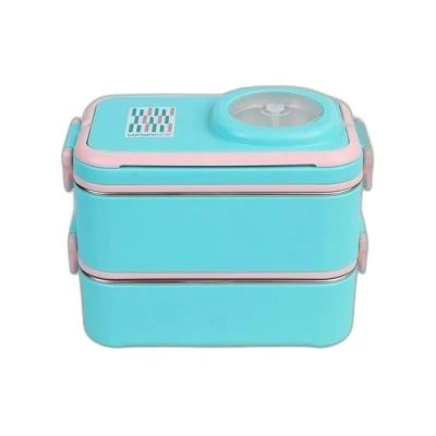 UZSPACE AÇIK YEŞİL İKİ KATLI DÖRT BÖLMELİ ÇELİK BESLENME KABI 1200ML