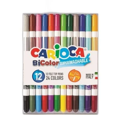 CARİOCA BİCOLOR SÜPER YIKANABİLİR ÇİFT UÇLU KEÇELİ BOYA KALEMİ 12'Lİ 24 RENK