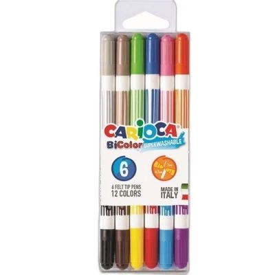 CARİOCA BİCOLOR SÜPER YIKANABİLİR ÇİFT UÇLU KEÇELİ BOYA KALEMİ 6'LI 12 RENK