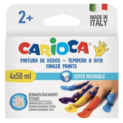 CARİOCA BEBEK PARMAK BOYASI 4 RENK 4X50 ML SÜPER YIKANABİLİR 2+ YAŞ