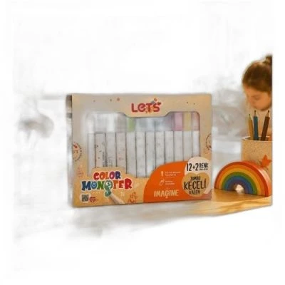 LETS 12+2 RENK (SİLVER+GOLD) JUMBO KEÇELİ KALEM