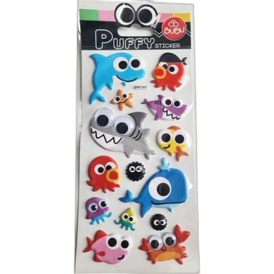 BU-BU PUFFY STICKERS OYNAR GOZLU SASKIN BALIKLAR 9X21