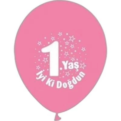 BALON PERAKENDE BASKILI 1 YAŞ PEMBE RENKLİ 16 LI