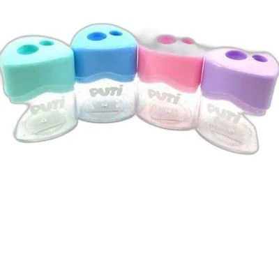 PUTİ ÇİFT BÖLMELİ PASTEL RENK ŞEFFAF KAPAK KALEMTRAŞ