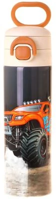KAUKKO KİDS 520 ML ARAZİ ARACI BASKILI SİYAH - KIRMIZI ERKEK ÇOCUK ÇELİK TERMOS MATARA