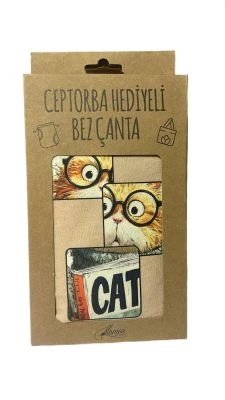 LİLAMOR ENTEL KEDİ CEP TORBA HEDİYELİ BEZ ÇANTA