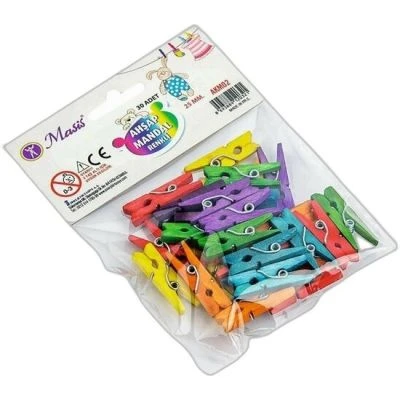 MASIS AHŞAP MANDAL, RENKLI, 25 MM., 30 ADETLIK