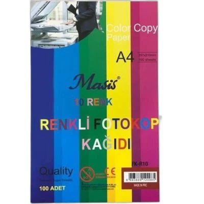MASIS RENKLI FOTOKOPI KAĞIDI, 100'LÜK, 10 RENK KARIŞIK