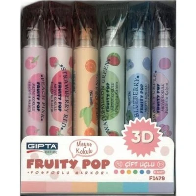 GIPTA FRUİTY POP ÇİFT UÇLU FOSFORLU KALEM 6'LI SET