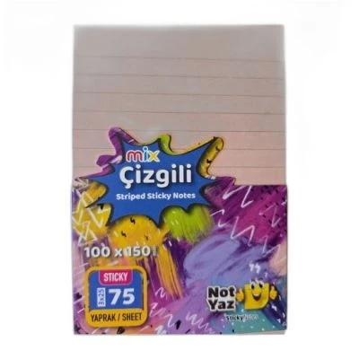 ÇİZGİLİ MİX JUMBO YAPIŞKANLI NOT KAĞIDI 75 YAPRAK (100X150 MM)