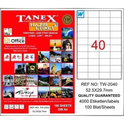 TANEX TW-2040 52,5X29,7 MM LASER ETİKET 100 AD.