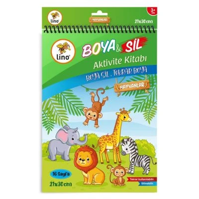 LİNO BOYA SİL AKTİVİTE BOYAMA KİTABI HAYVANLAR A4 EBAT  (SİLİNEBİLİR)
