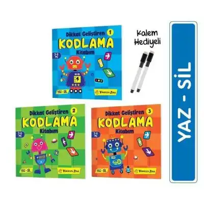 DİKKAT GELİŞTİREN KODLAMA KİTABIM YAZ SİL 3-6 YAŞ